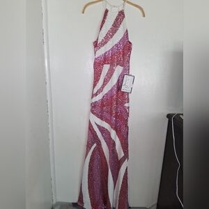 B Darlin Pink and White Backless Sequin Dress